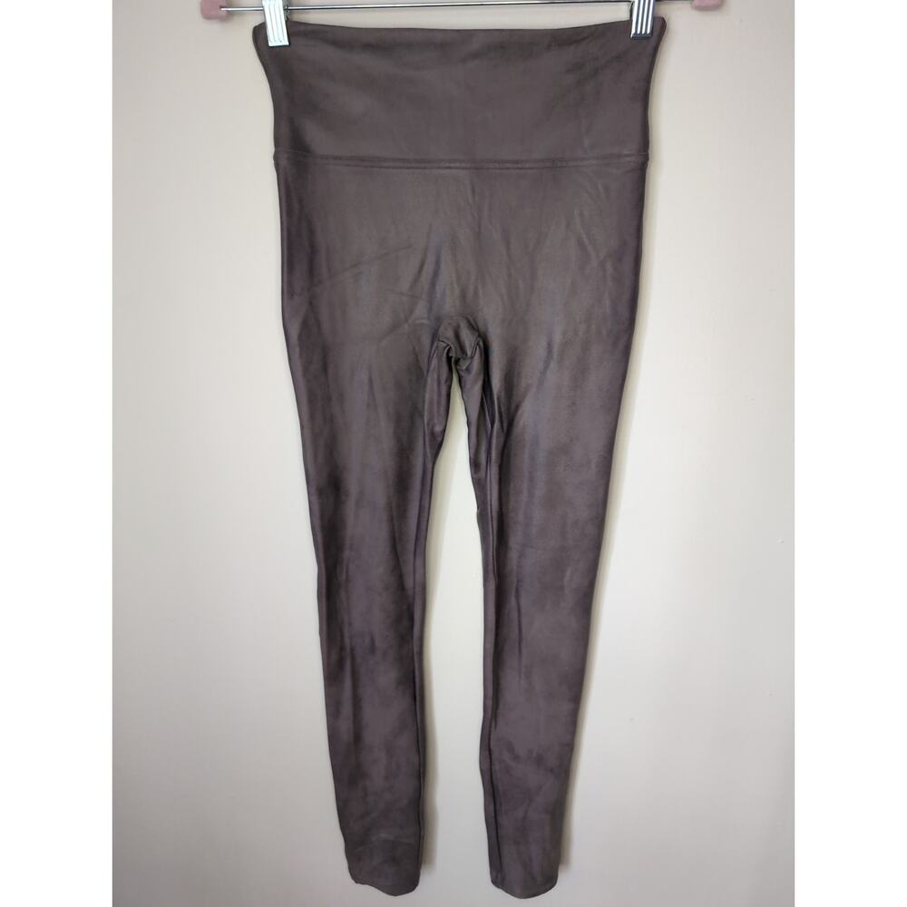 Spanx rare sample faux leather grey brown med pull on leggings